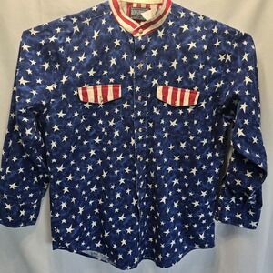 Roughrider by Circle T USA Flag Shirt Stars Stripes Western Long Sleeve Cotton L